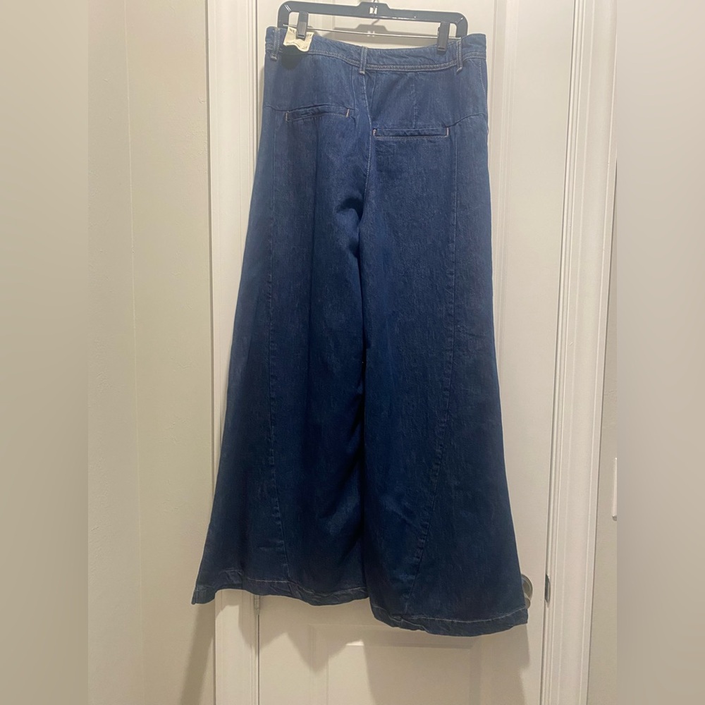 NWT Free People Equinox Blue Denim Wide Leg Trouser SZ 29 100% Cotton - Picture 5 of 11